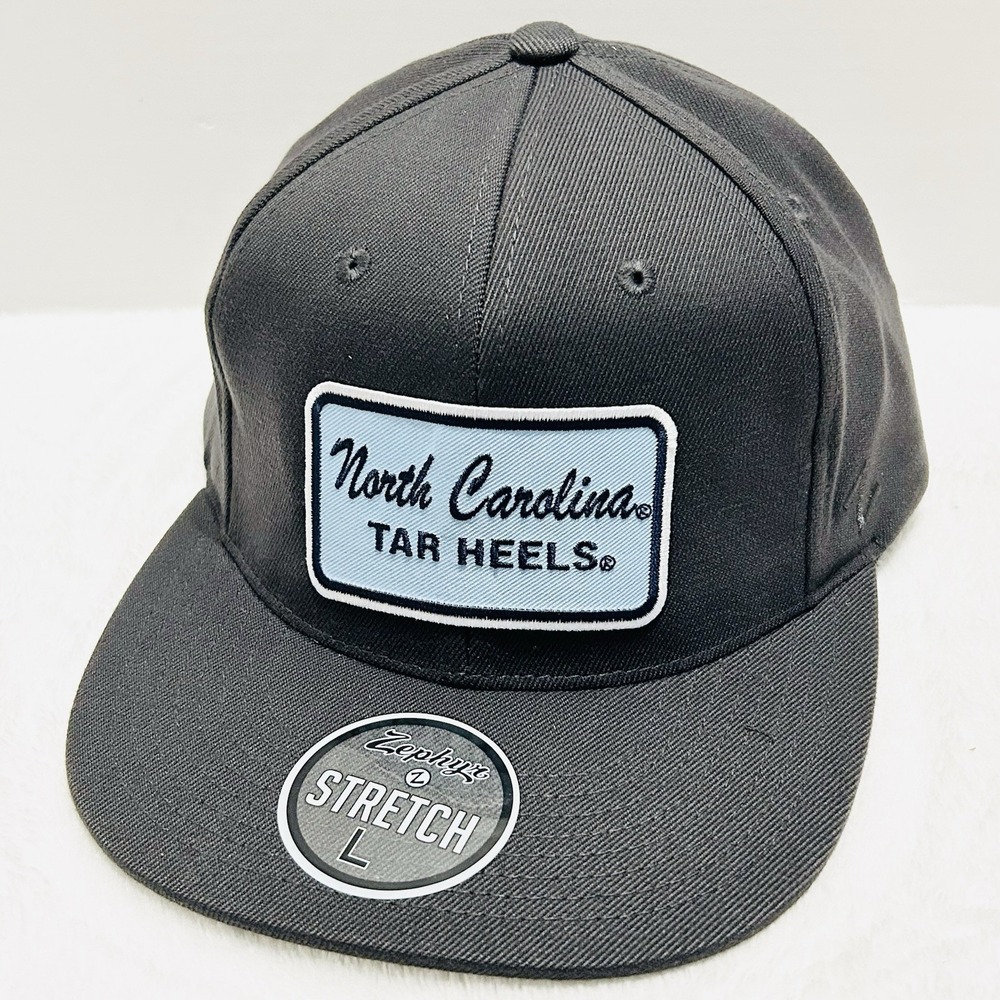 Zephyr North Carolina Tar Heels Script Flat Hat Cap Stretch Flex Large Charcoal